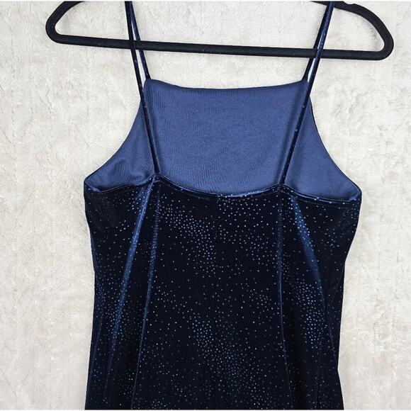 VTG 90s Be Smart Velvet Maxi Dress 12 USA Made Glitter Navy Prom Y2K Whimsigoth - Picture 6 of 9